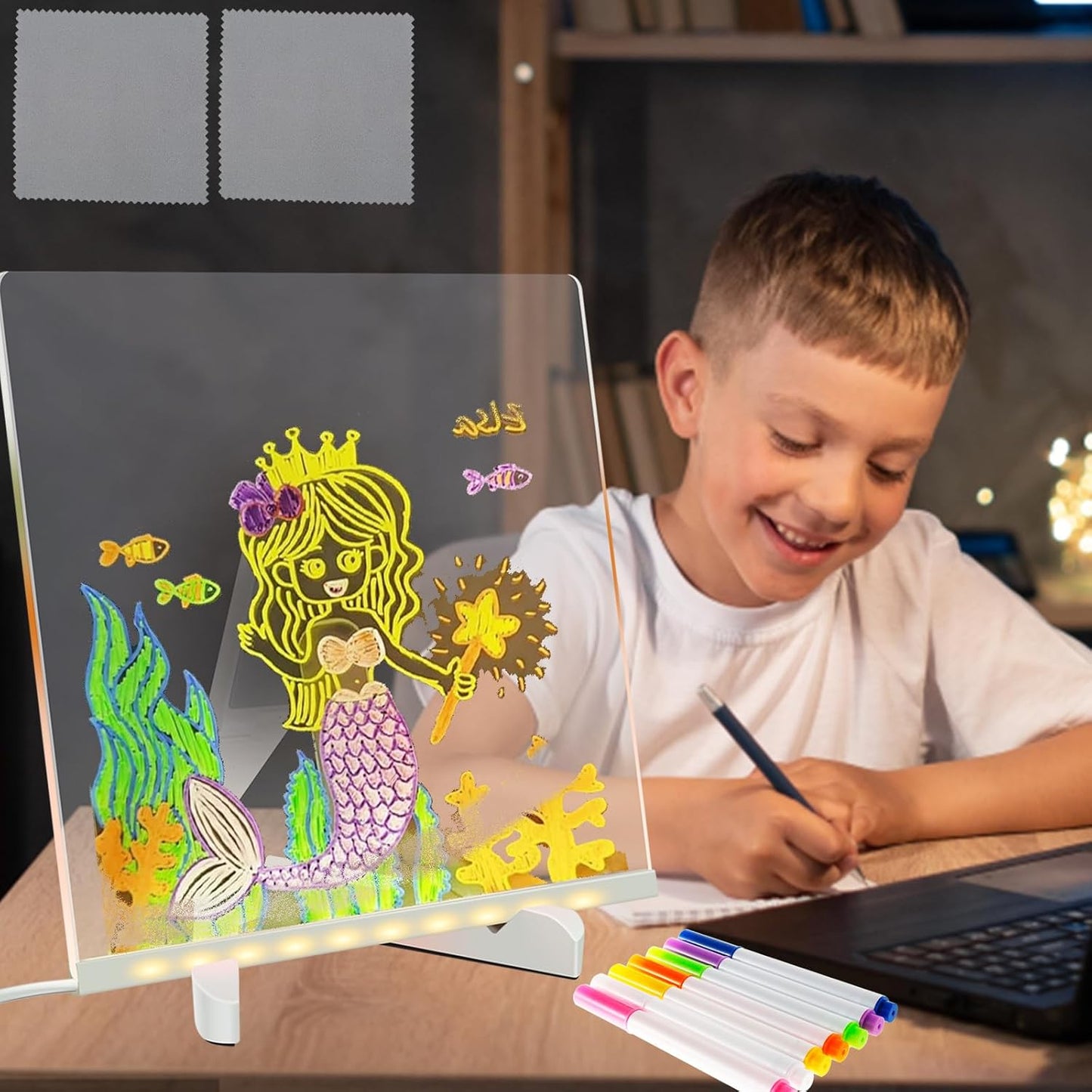 LED Glowing Acrylic Note Board with Colorful Markers